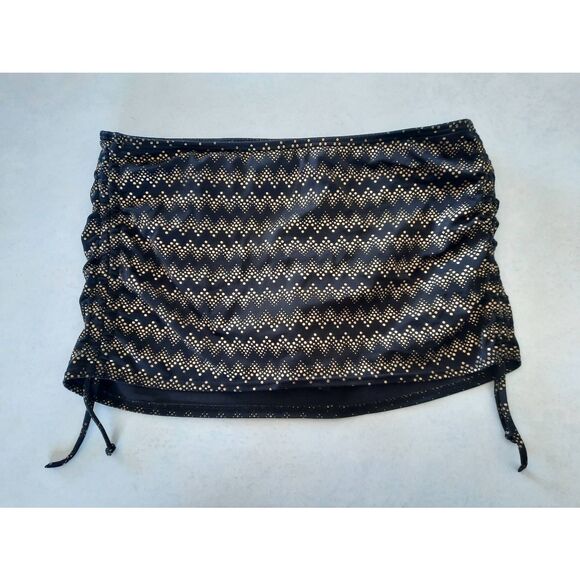 Victoria's Secret Swim Size M Black & Gold Chevron Skirted Bikini Bottom - Picture 1 of 5